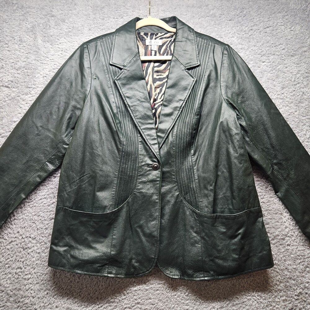 Denim Company Green Leather Jacket Womens Size 1X Casual